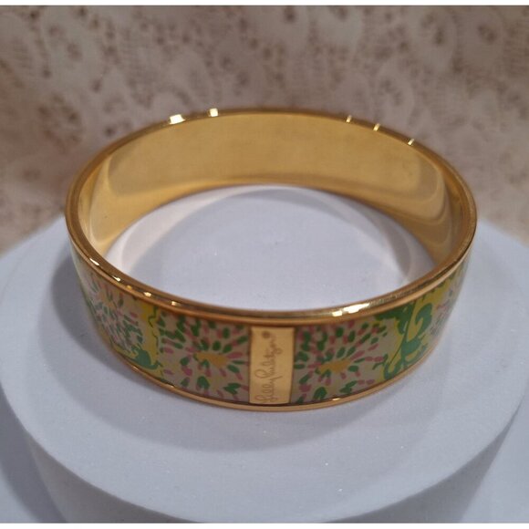 Lilly Pulitzer Sparkle Photodome Gold-Tone Floral Enamel Bangle Bracelet - Picture 9 of 10
